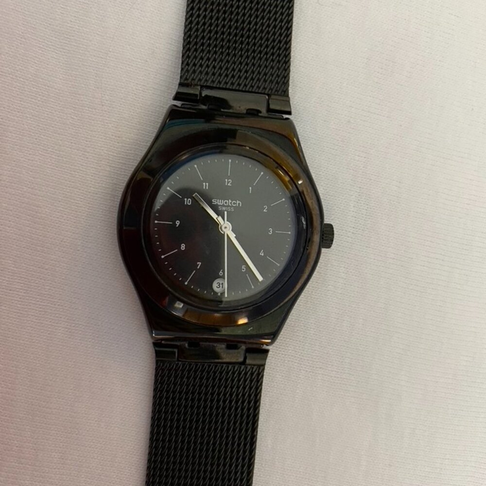 Swatch Watch, White on Black.
